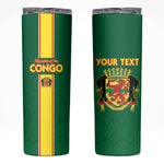 Custom Republique du Congo Football Skinny Tumbler Go Ba Diabulu ya Mbwaki Green Color - African Pride