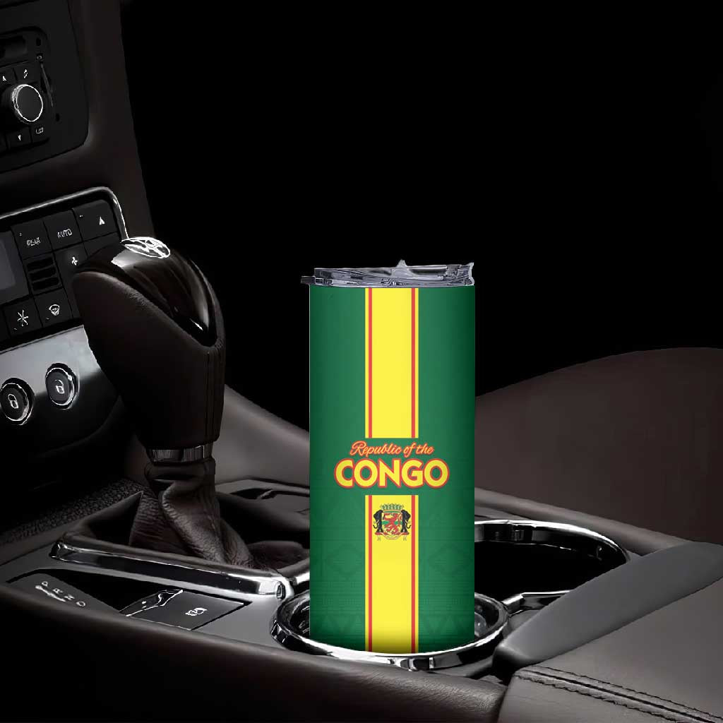 Custom Republique du Congo Football Skinny Tumbler Go Ba Diabulu ya Mbwaki Green Color - African Pride