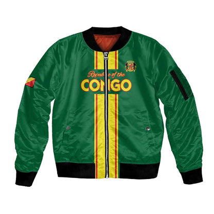 Custom Republique du Congo Football Sleeve Zip Bomber Jacket Go Ba Diabulu ya Mbwaki Green Color - African Pride