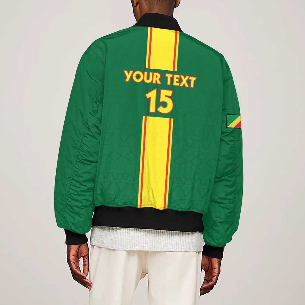 Custom Republique du Congo Football Sleeve Zip Bomber Jacket Go Ba Diabulu ya Mbwaki Green Color - African Pride