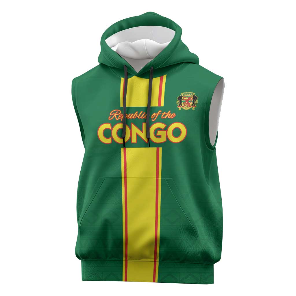 Custom Republique du Congo Football Sleeveless Hoodie Go Ba Diabulu ya Mbwaki Green Color - African Pride