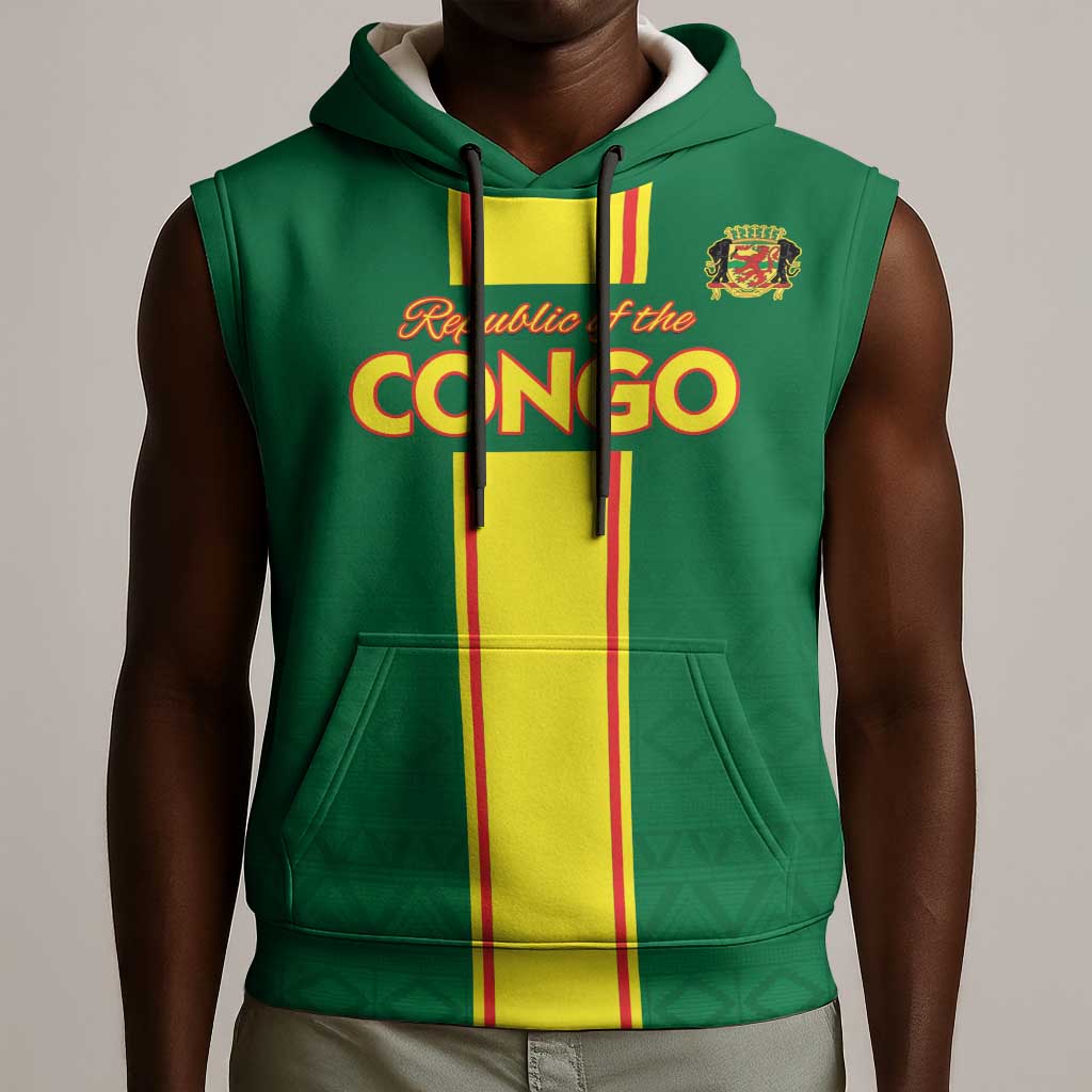 Custom Republique du Congo Football Sleeveless Hoodie Go Ba Diabulu ya Mbwaki Green Color - African Pride