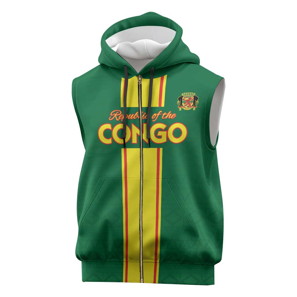 Custom Republique du Congo Football Sleeveless Zip Hoodie Go Ba Diabulu ya Mbwaki Green Color - African Pride