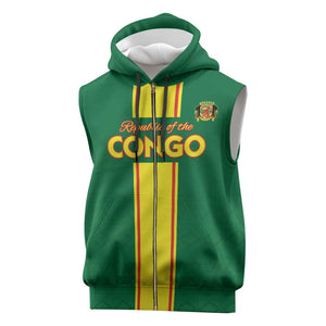 Custom Republique du Congo Football Sleeveless Zip Hoodie Go Ba Diabulu ya Mbwaki Green Color - African Pride