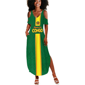 Custom Republique du Congo Football Summer Maxi Dress Go Ba Diabulu ya Mbwaki Green Color - African Pride