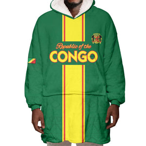 Custom Republique du Congo Football Wearable Blanket Hoodie Go Ba Diabulu ya Mbwaki Green Color - African Pride