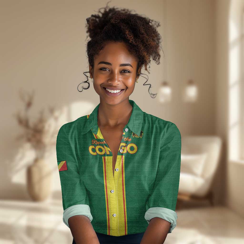 Custom Republique du Congo Football Women Casual Shirt Go Ba Diabulu ya Mbwaki Green Color - African Pride