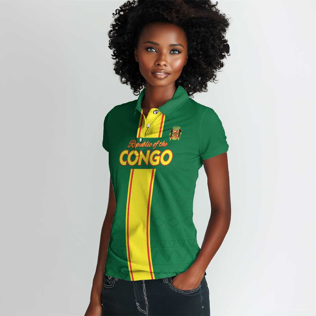 Custom Republique du Congo Football Women Polo Shirt Go Ba Diabulu ya Mbwaki Green Color - African Pride