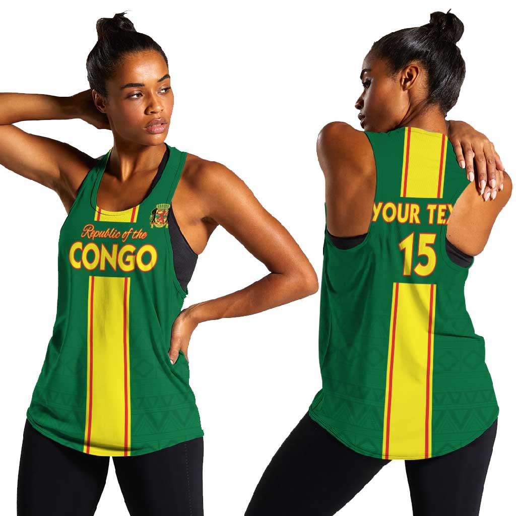 Custom Republique du Congo Football Women Racerback Tank Go Ba Diabulu ya Mbwaki Green Color - African Pride