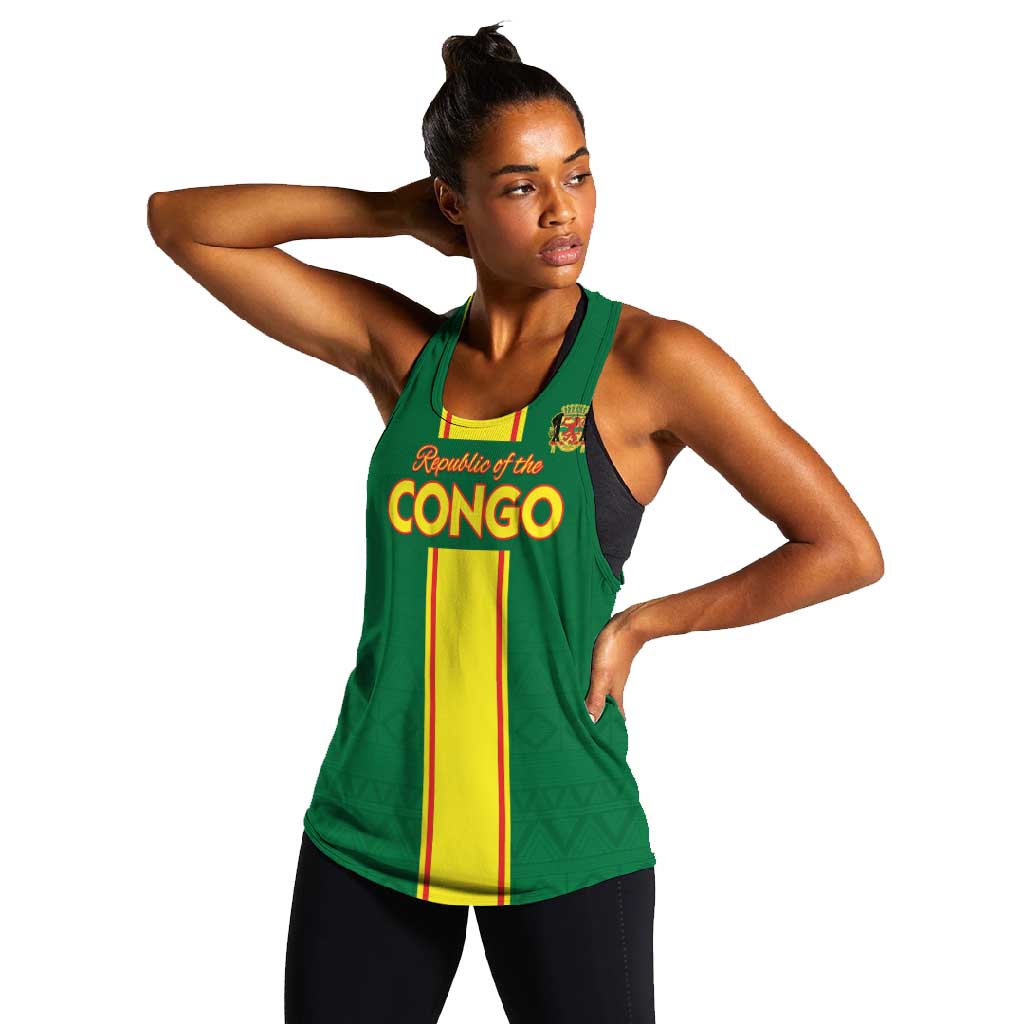Custom Republique du Congo Football Women Racerback Tank Go Ba Diabulu ya Mbwaki Green Color - African Pride