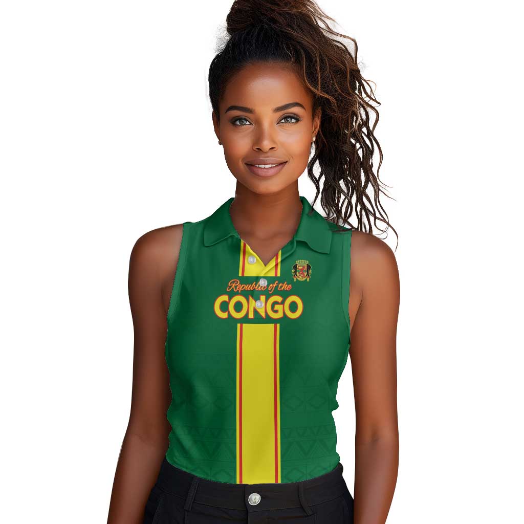 Custom Republique du Congo Football Women Sleeveless Polo Shirt Go Ba Diabulu ya Mbwaki Green Color - African Pride