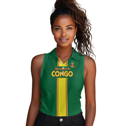 Custom Republique du Congo Football Women Sleeveless Polo Shirt Go Ba Diabulu ya Mbwaki Green Color - African Pride