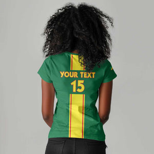 Custom Republique du Congo Football Women V-Neck T-Shirt Go Ba Diabulu ya Mbwaki Green Color - African Pride