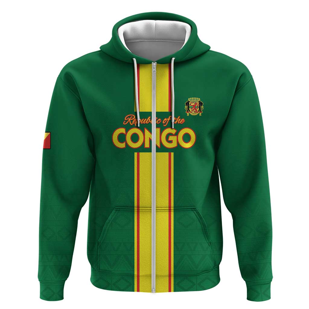 Custom Republique du Congo Football Zip Hoodie Go Ba Diabulu ya Mbwaki Green Color - African Pride
