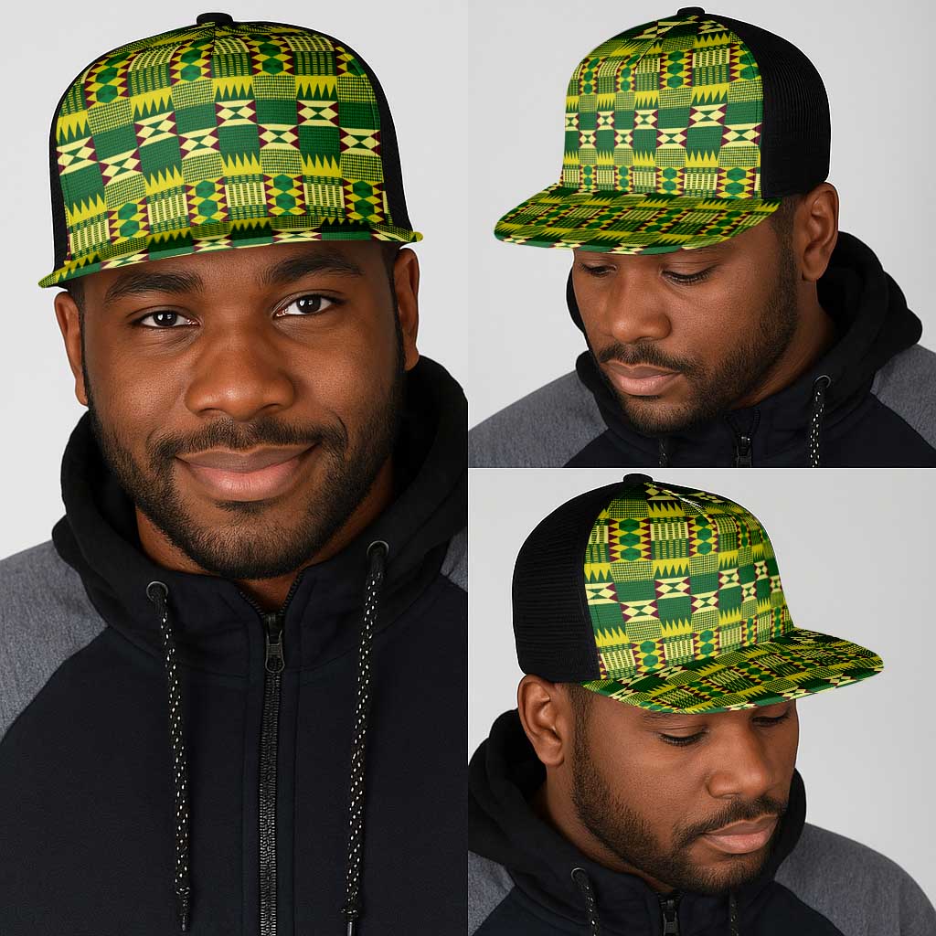 African Sika Fre Mogya Kente Pattern Mesh Trucker Cap - African Pride