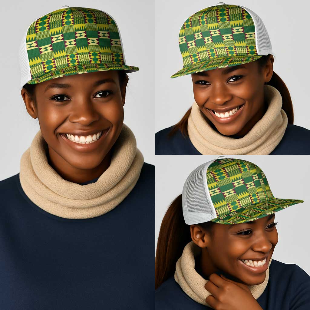 African Sika Fre Mogya Kente Pattern Mesh Trucker Cap - African Pride