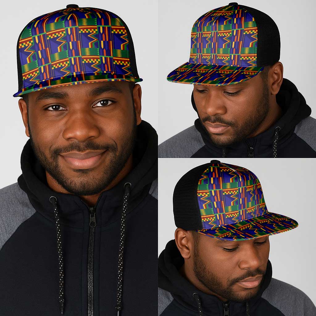African Fathia Fata Nkrumah Kente Pattern Mesh Trucker Cap - African Pride