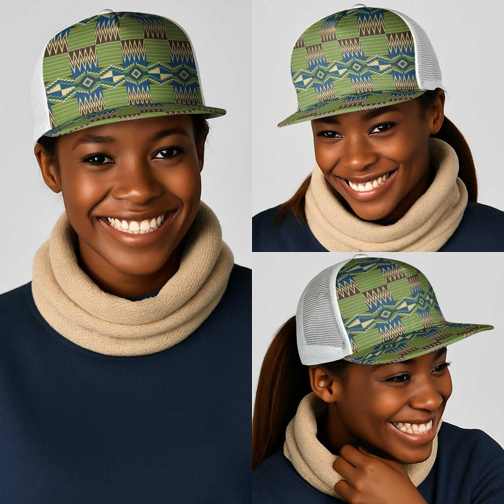 African Obaakofo Mmu Man Kente Pattern Mesh Trucker Cap - African Pride