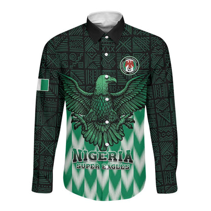 Custom Nigeria Football Long Sleeve Button Shirt African Pattern