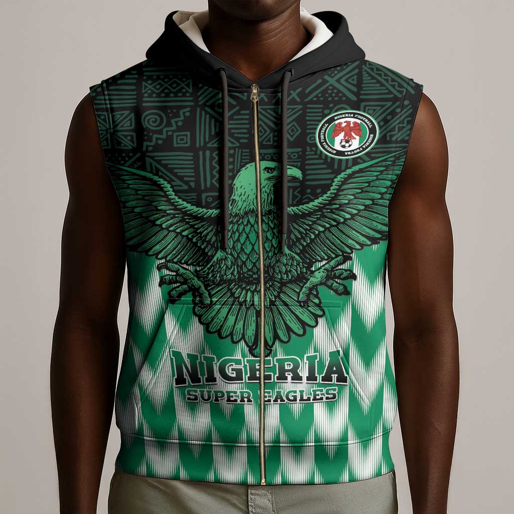 Custom Nigeria Football Sleeveless Zip Hoodie African Pattern - African Pride