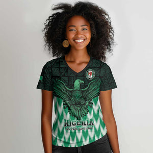 Custom Nigeria Football Women V-Neck T-Shirt African Pattern