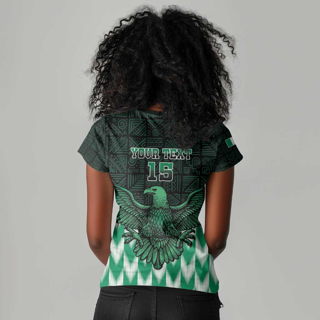 Custom Nigeria Football Women V-Neck T-Shirt African Pattern
