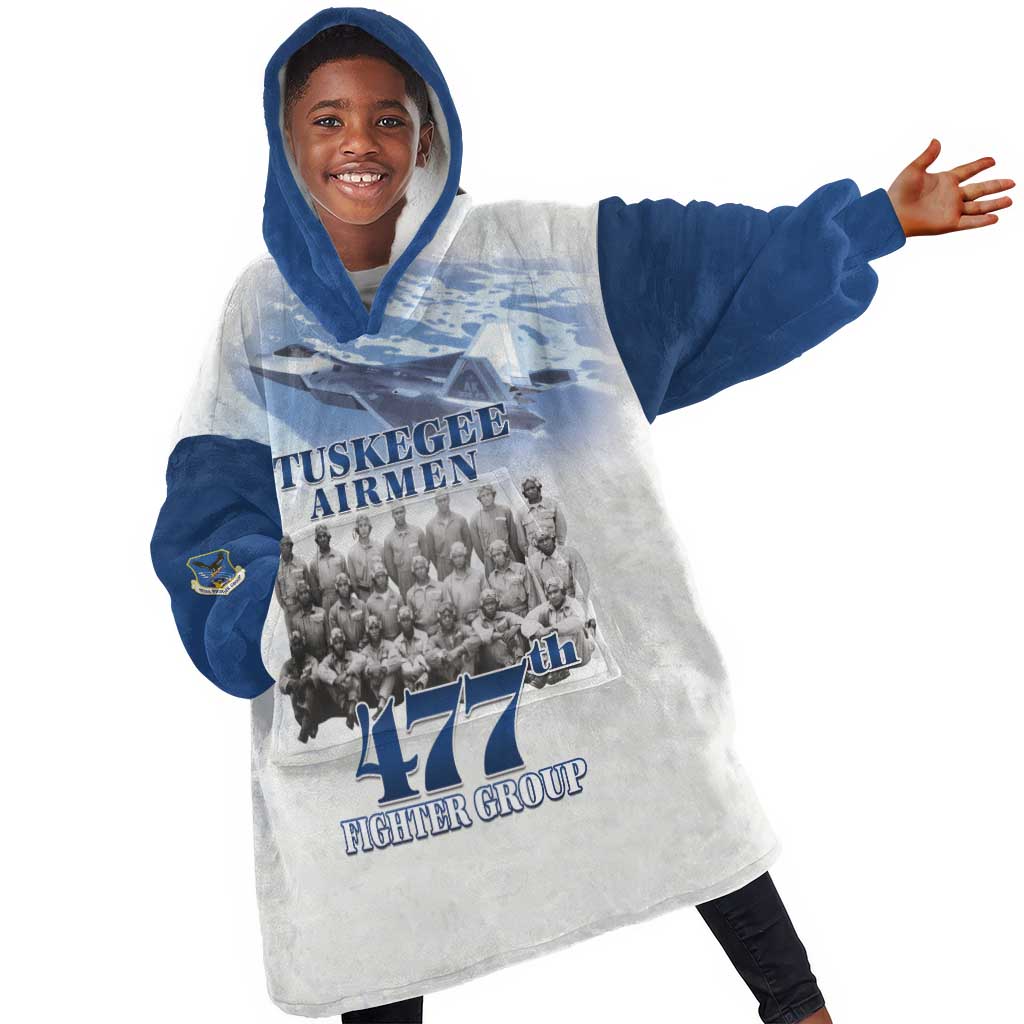 Tuskegee Airmen 477th Fighter Group Kid Wearable Blanket Hoodie Blue Heritage - African Pride