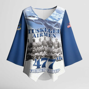 Blue Heritage Tuskegee Airmen Kimono Sleeve Blouse 477th Fighter Group