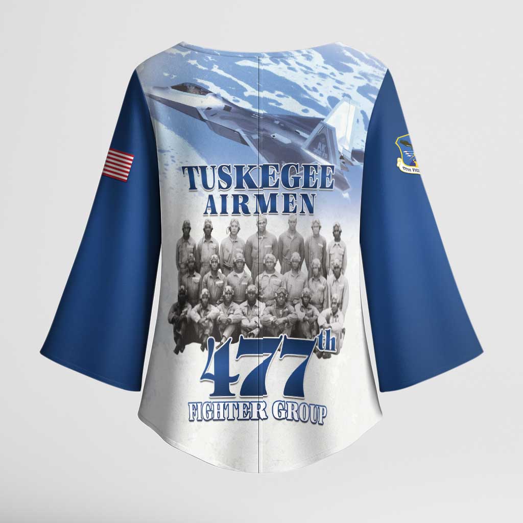 Blue Heritage Tuskegee Airmen Kimono Sleeve Blouse 477th Fighter Group