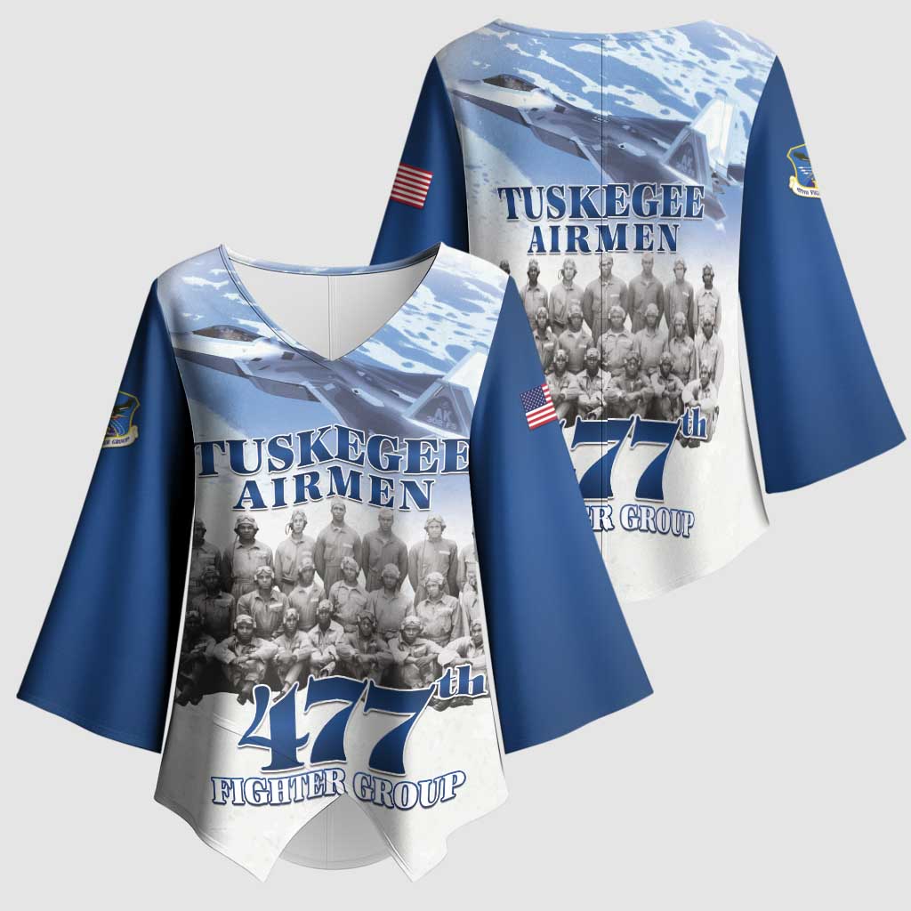 Blue Heritage Tuskegee Airmen Kimono Sleeve Blouse 477th Fighter Group