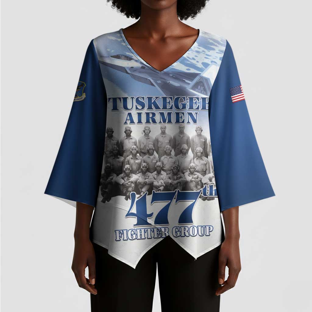 Blue Heritage Tuskegee Airmen Kimono Sleeve Blouse 477th Fighter Group