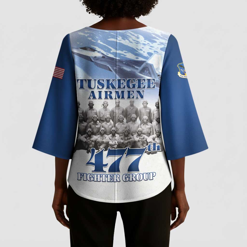 Blue Heritage Tuskegee Airmen Kimono Sleeve Blouse 477th Fighter Group