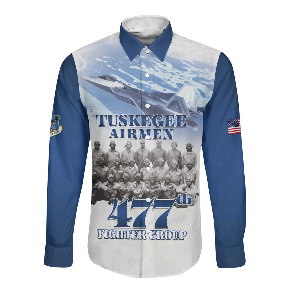Tuskegee Airmen 477th Fighter Group Long Sleeve Button Shirt Blue Heritage - African Pride