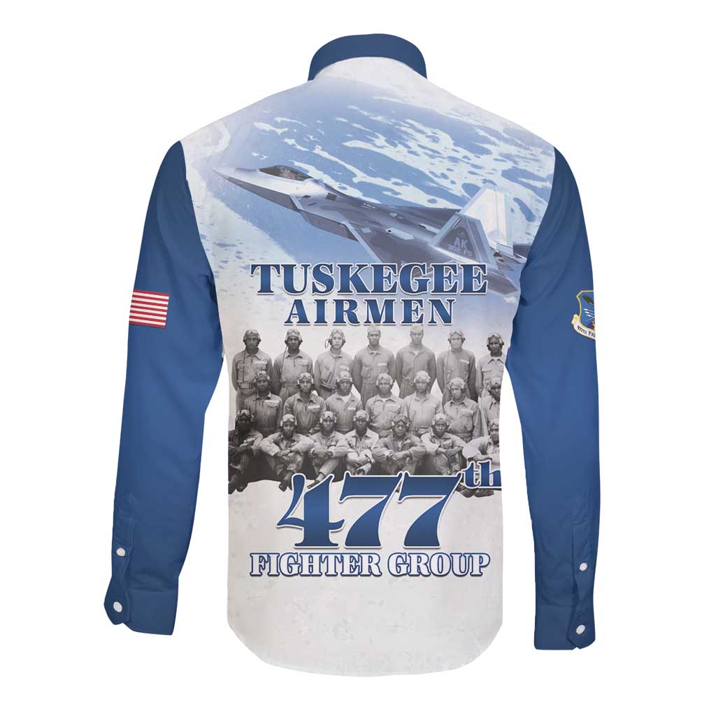 Tuskegee Airmen 477th Fighter Group Long Sleeve Button Shirt Blue Heritage - African Pride