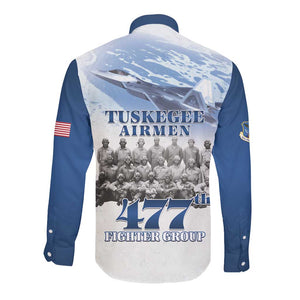 Tuskegee Airmen 477th Fighter Group Long Sleeve Button Shirt Blue Heritage - African Pride