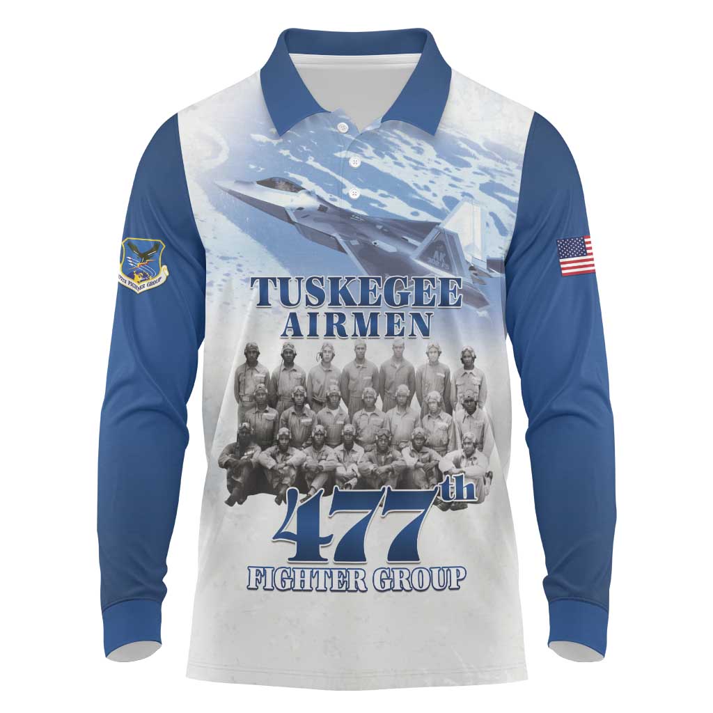 Tuskegee Airmen 477th Fighter Group Long Sleeve Polo Shirt Blue Heritage - African Pride