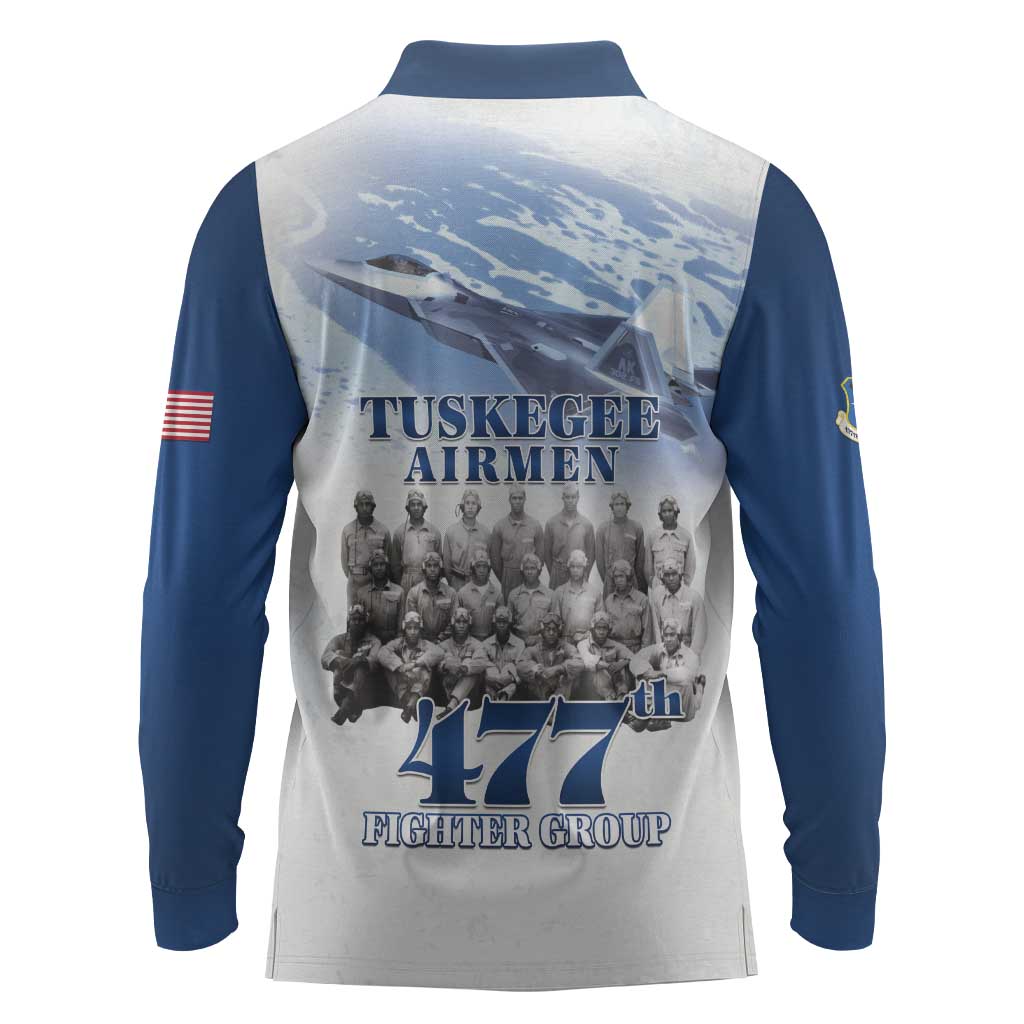 Tuskegee Airmen 477th Fighter Group Long Sleeve Polo Shirt Blue Heritage - African Pride