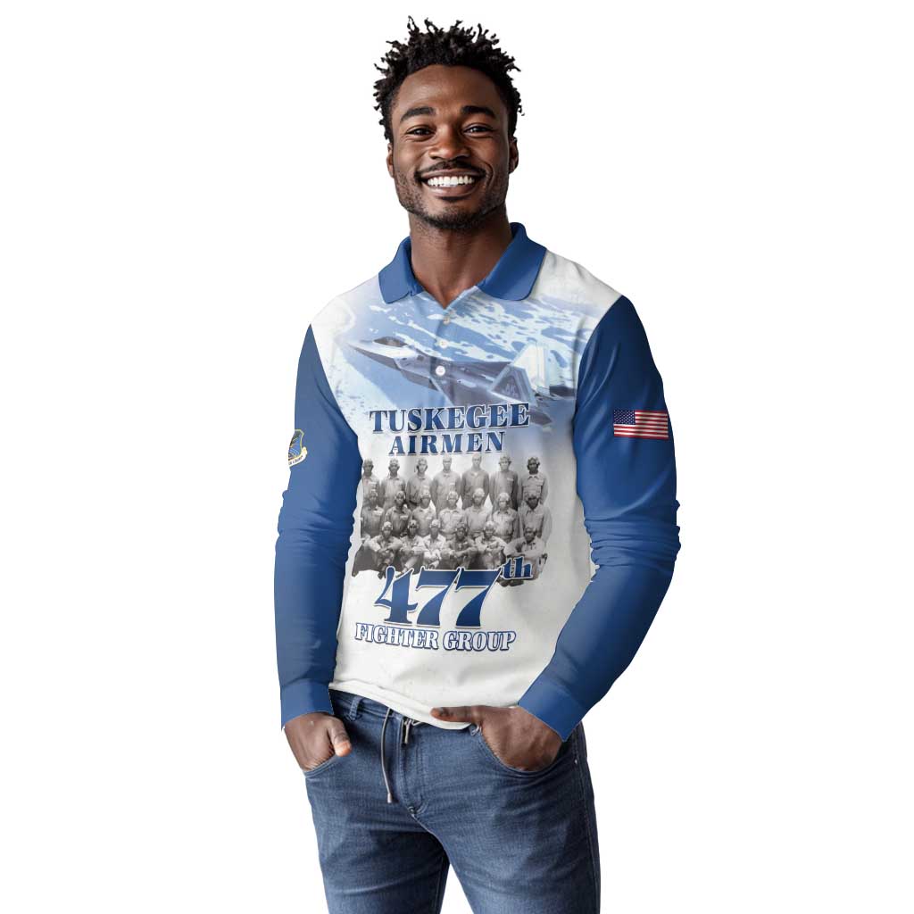 Tuskegee Airmen 477th Fighter Group Long Sleeve Polo Shirt Blue Heritage - African Pride