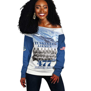Tuskegee Airmen 477th Fighter Group Off Shoulder Sweater Blue Heritage - African Pride