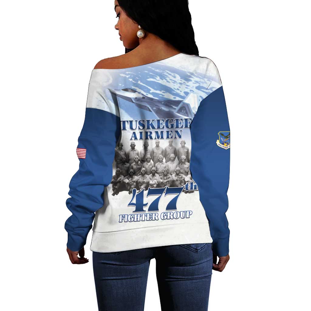 Tuskegee Airmen 477th Fighter Group Off Shoulder Sweater Blue Heritage - African Pride