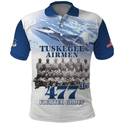 Tuskegee Airmen 477th Fighter Group Polo Shirt Blue Heritage - African Pride
