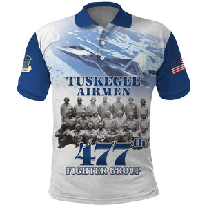 Tuskegee Airmen 477th Fighter Group Polo Shirt Blue Heritage LT15