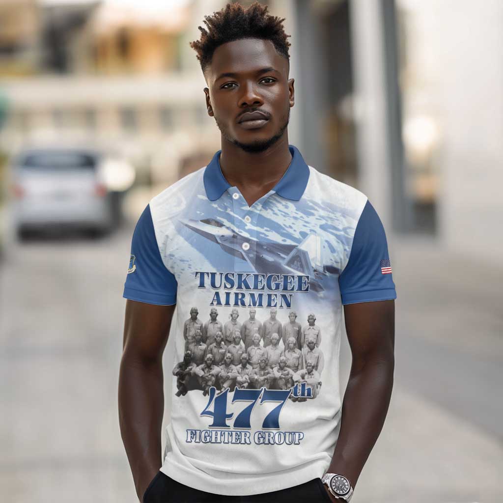 Tuskegee Airmen 477th Fighter Group Polo Shirt Blue Heritage - African Pride