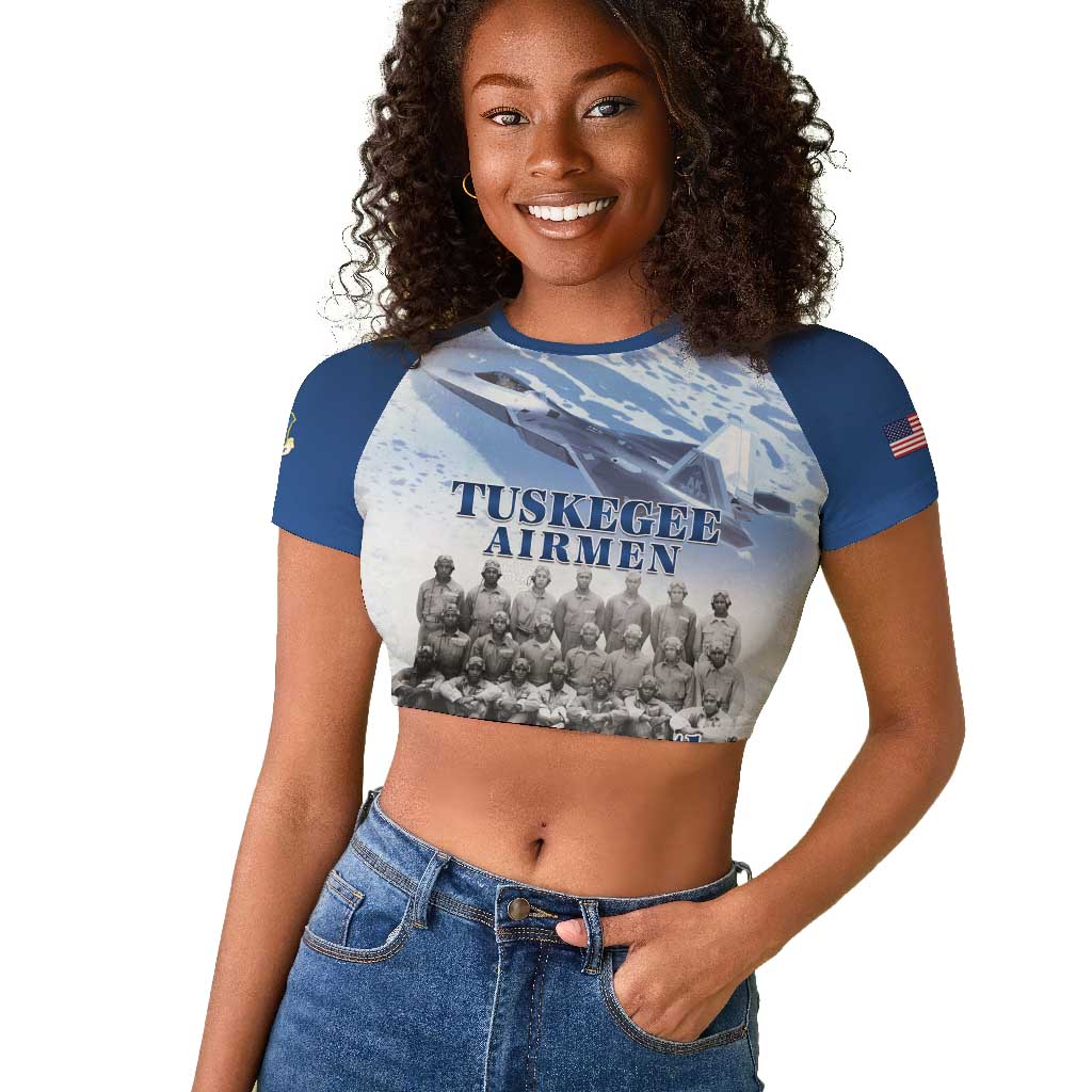 Tuskegee Airmen 477th Fighter Group Raglan Cropped T shirt Blue Heritage - African Pride