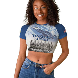 Tuskegee Airmen 477th Fighter Group Raglan Cropped T shirt Blue Heritage - African Pride