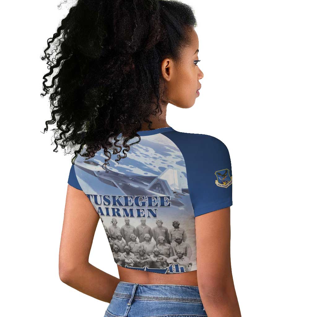 Tuskegee Airmen 477th Fighter Group Raglan Cropped T shirt Blue Heritage - African Pride