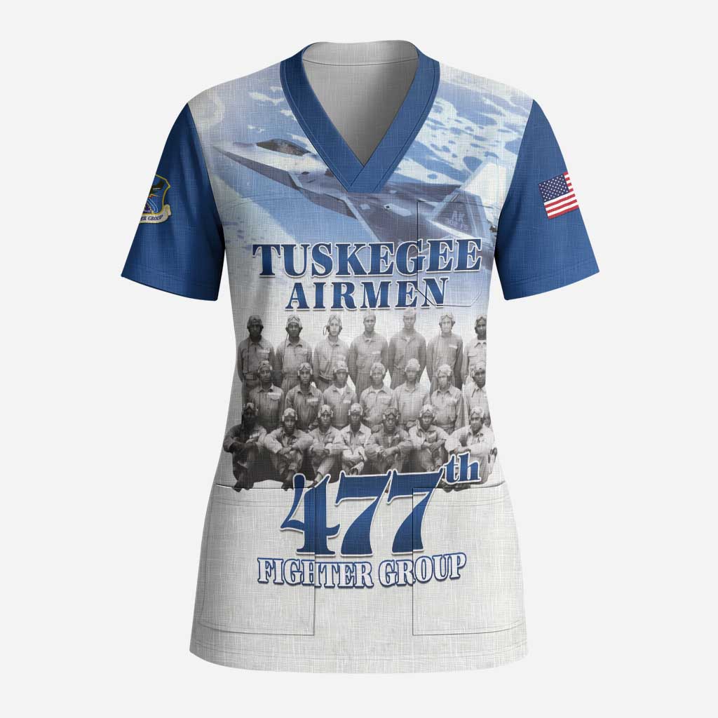 Tuskegee Airmen 477th Fighter Group Scrub Top Blue Heritage - African Pride