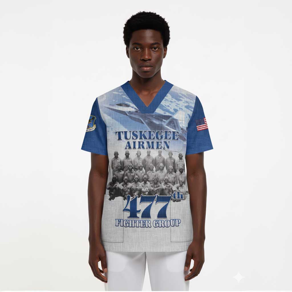 Tuskegee Airmen 477th Fighter Group Scrub Top Blue Heritage - African Pride