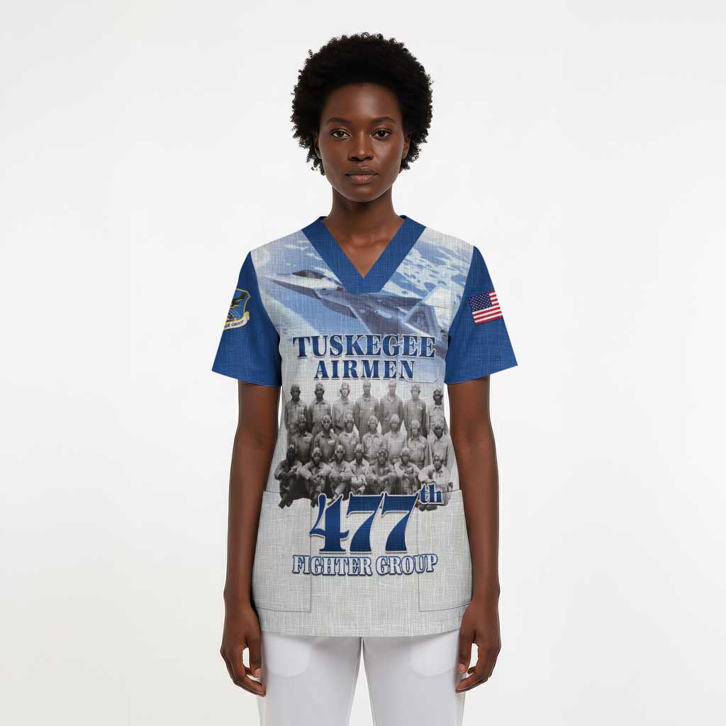 Tuskegee Airmen 477th Fighter Group Scrub Top Blue Heritage - African Pride
