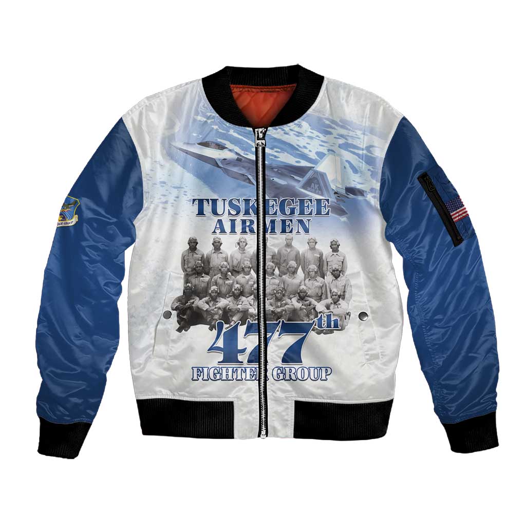 Tuskegee Airmen 477th Fighter Group Sleeve Zip Bomber Jacket Blue Heritage - African Pride